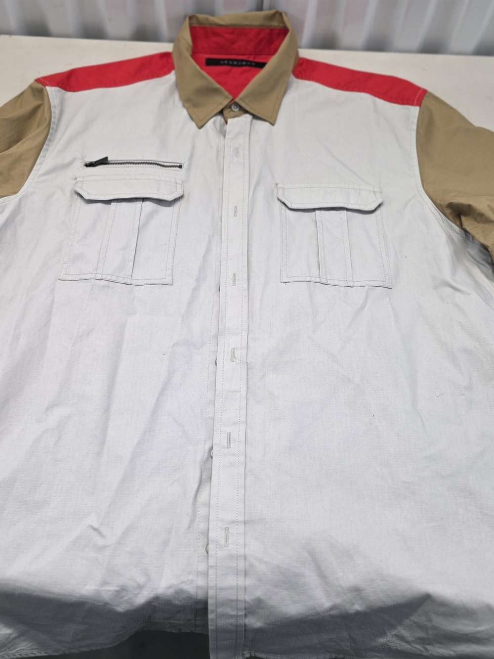 Vintage Sean John Shirt Men's Sz 3XL Brown & Tan Short Sleeve Button Up Pockets